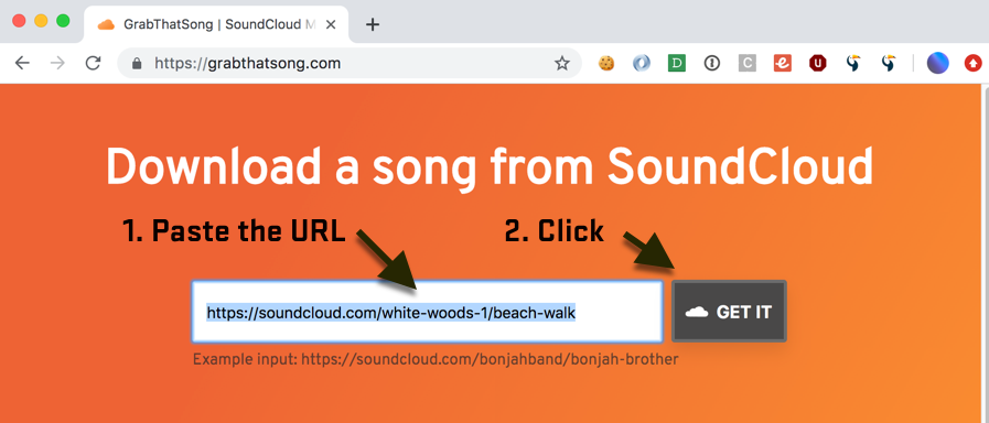 Copy SoundCloud Page URL into GrabThatSong and click Get It